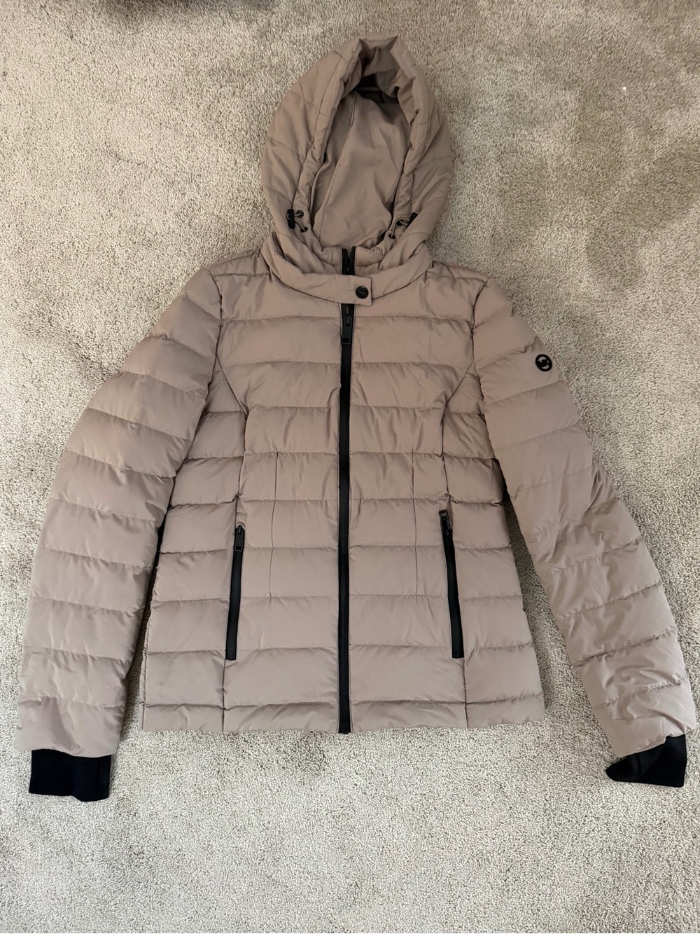 Michael Kors Taupe/Tan Hooded Quilted Down Puffer Jacket Coat Like New Sz XS